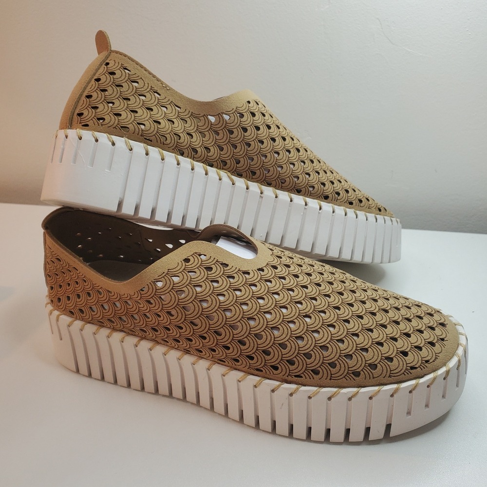 Project Cloud Daffodila Tan Laser Cut Scalloped Platform SlipOn Sneakers 7 EUR38